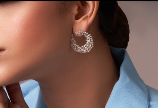 The Silver baguette half crescent earring